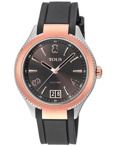 Tous Two-tone Steel/rose Ip St Watch With Black Leather Strap - Pink