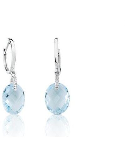 Tous White Gold Color Kings Earrings With Diamonds And Topaz - Blue