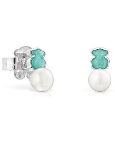 Tous Mini Color Pendants In Silver With Amazonite And Pearl - Metallic