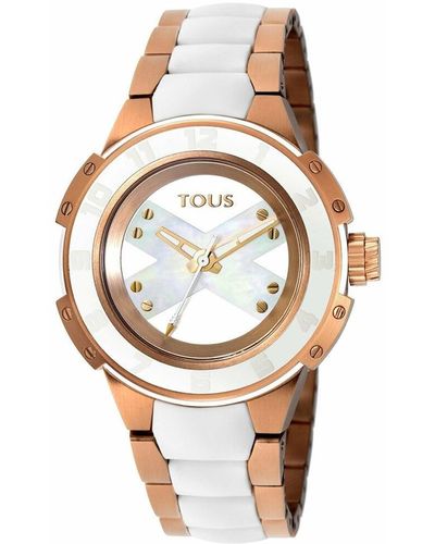 Tous Two-tone Pink/white Ip Steel X Lady Watch With White Silicone Strap