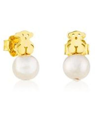 Tous Gold Puppies Earrings With Pearls And Bear Motif - Metallic