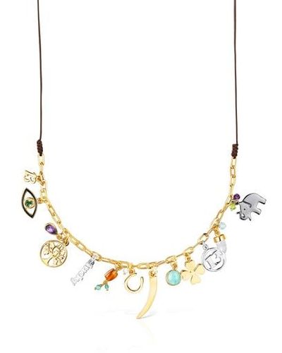 Tous Silver Vermeil And Dark Silver Good Vibes Charms Necklace With Gemstones - Metallic