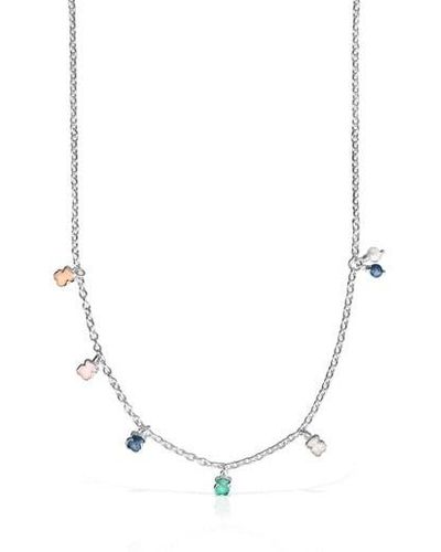 Tous Mini Color Necklace In Silver With Gemstones And Pearl - Multicolor
