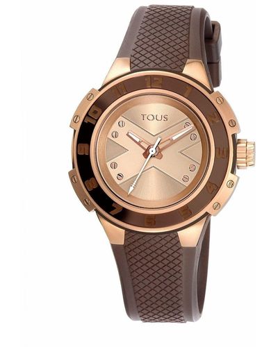 Tous Two-tone Pink/brown Ip Steel X Lady Watch With Brown Silicone Strap