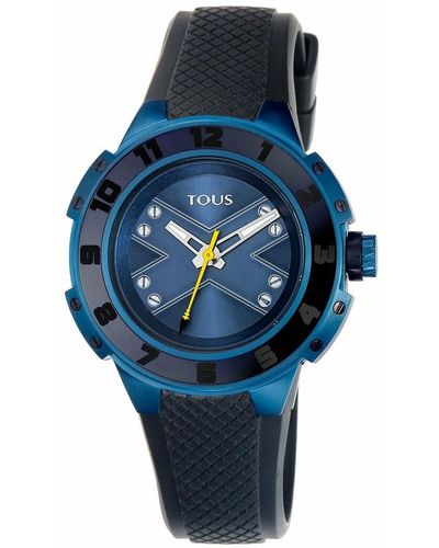 Tous Two-tone Blue/black Ip Steel X Lady Watch With Black Silicone Strap