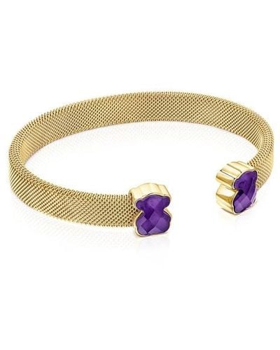 Tous Gold-colored Ip Steel Mesh Color Bracelet With Amethyst - Metallic