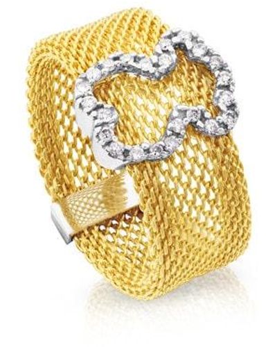 Tous Gold Icon Mesh Ring In Gold With Diamonds - Metallic