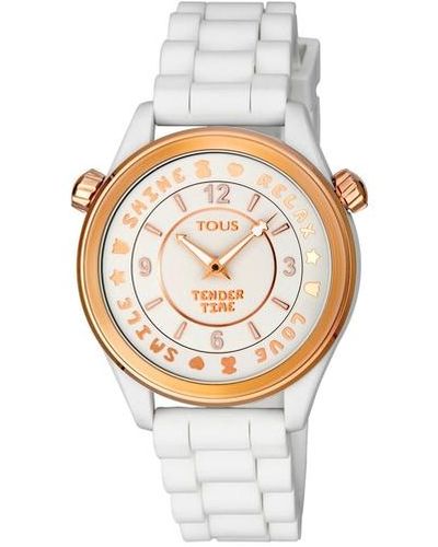 Tous Rose Ip Steel Tender Time Watch With White Silicone Strap - Multicolor
