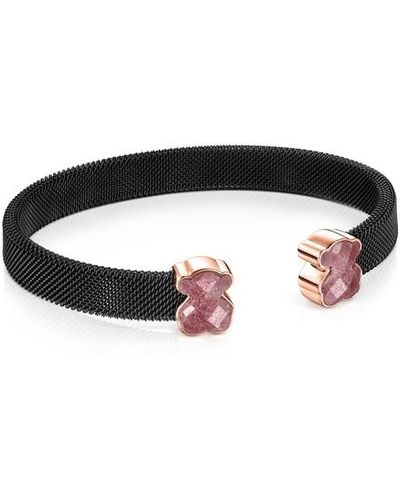Tous Black Ip Steel Mesh Color Bracelet With Rhodonite