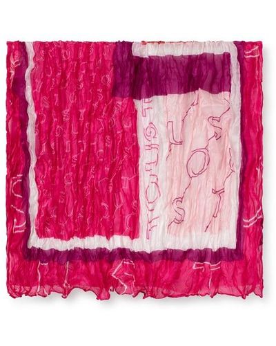 Tous Pink Silk Script Pleated Scarf