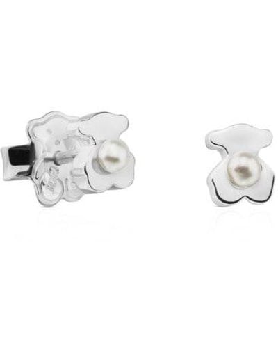 Tous Silver Super Power Earrings With Pearls Bear Motif - Metallic