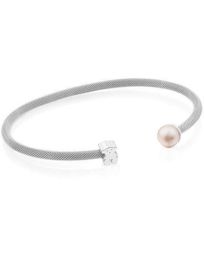 Tous Silver Mesh Bracelet With 0,7cm. Pearl - Metallic