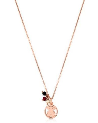 Tous Rose Vermeil Silver Camille Necklace With Onyx, Ruby And Pearl - Pink