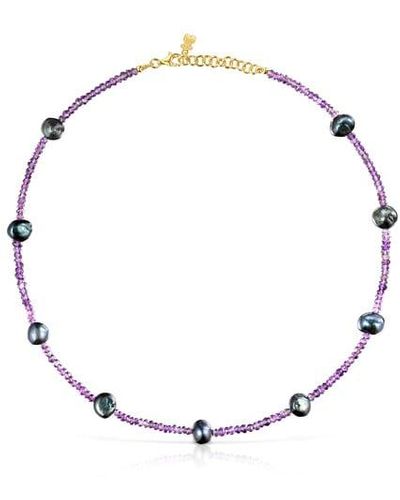Tous Amethyst Color Necklace With Gray Pearls - Metallic