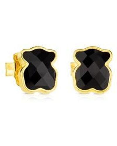 Tous Vermeil Silver Color Earrings With Faceted Onyx - Metallic