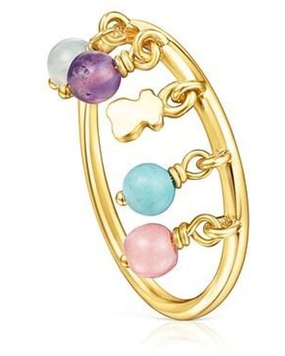 Tous Silver Vermeil Cool Joy Ring With Multicolor Gemstones - Metallic