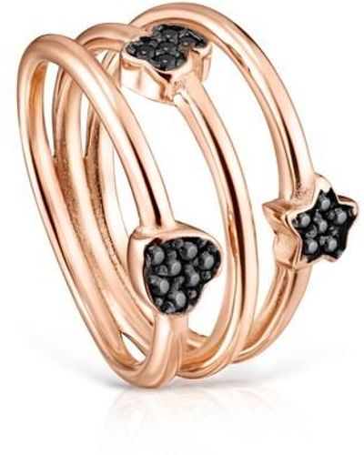 Tous Motif Ring In Rose Silver Vermeil With Spinels - Metallic