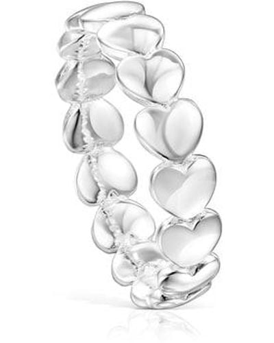 Tous Silver Mini Icons Heart Ring With Heart Motifs - Metallic