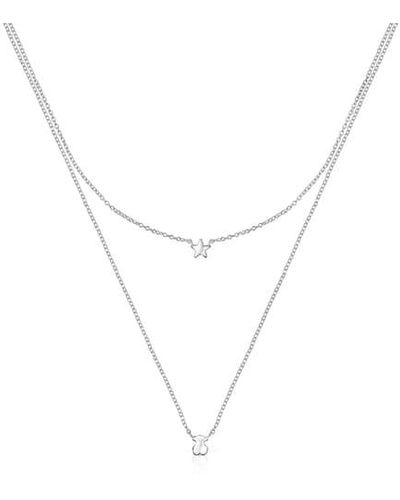 Tous Silver Mini Icons Bear-star Necklaces Set - Metallic