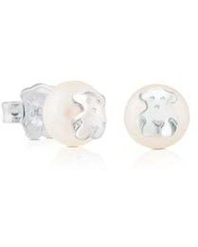 Tous Silver Bear Earrings With Pearl - Metallic