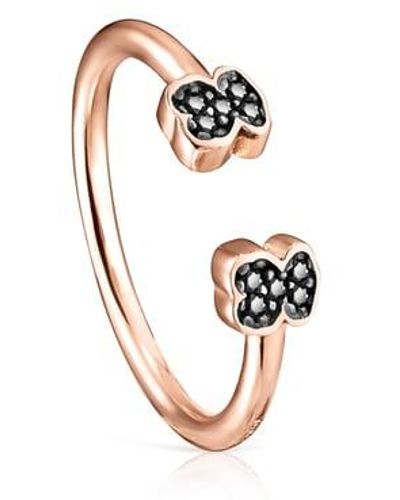 Tous Motif Open Ring In Rose Silver Vermeil With Spinels - Metallic