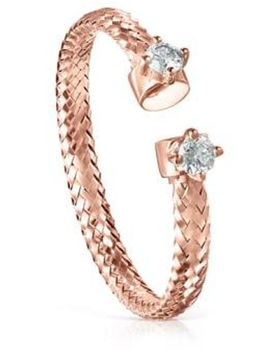 Tous Light Open Ring In Rose Gold With Diamonds - Metallic