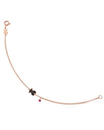 Tous Rose Vermeil Silver Motif Bracelet With Spinel And Ruby Bear Motif - Multicolor