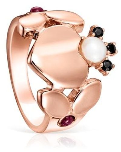 Tous Rose Silver Vermeil Real Sisy Ring With Gemstones - Pink