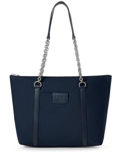 Tous Large Navy Blue Empire Soft Chain Tote Bag