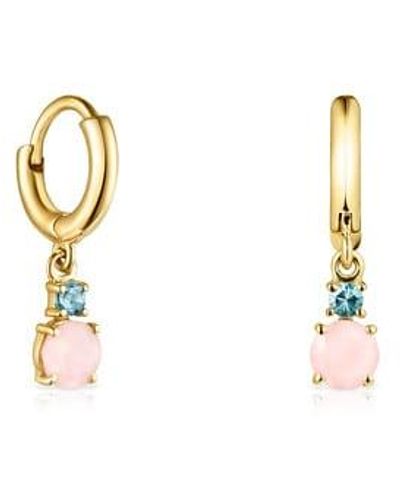 Tous Mini Ivette Short Earrings In Gold With Opal And Topaz - Metallic