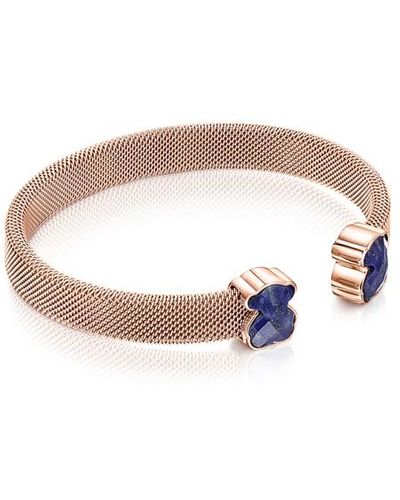 Tous Rose Ip Steel Mesh Color Bracelet With Lapis Lazuli - Brown