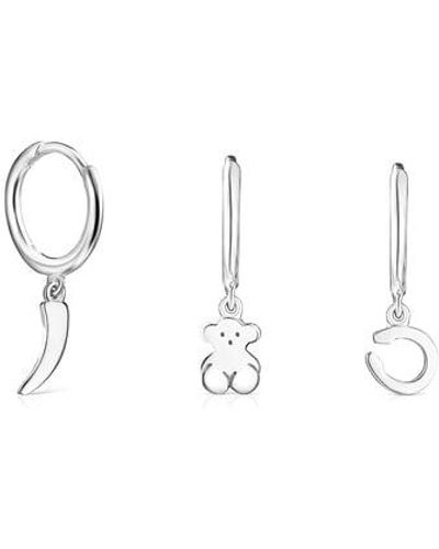 Tous Silver Good Vibes Hooped Earring Set - White