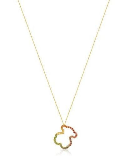 Tous Gold Icon Necklace With Multicolor Gemstones Medium Bear Motif