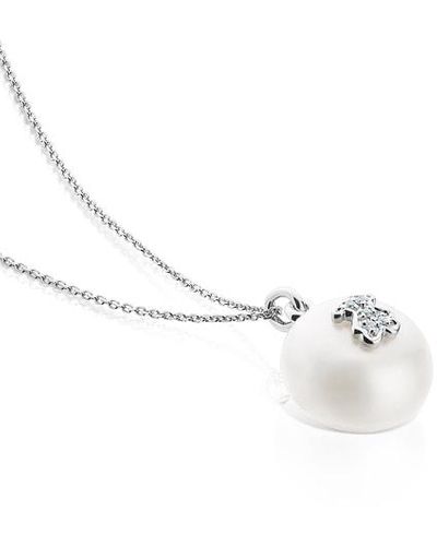 Tous Silver Sweet Dolls Necklace With Pearls - White