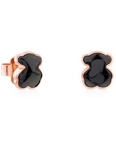 Tous Rose Vermeil Silver Motif Earrings With Faceted Onyx - Pink