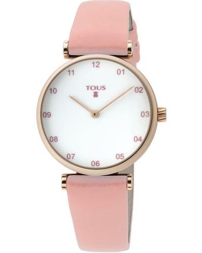 Tous Pink Ip Steel Camille Watch With Pink Leather Strap