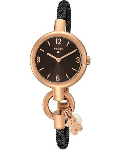 Tous Rose Ip Steel Hold Charms Watch With Black Ip Steel Strap - Metallic