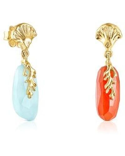 Tous Silver Vermeil Oceaan Color Earrings With Carnelian And Chalcedony - Yellow