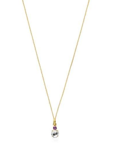 Tous Mini Ivette Necklace In Gold With Praseolite And Amethyst - Metallic