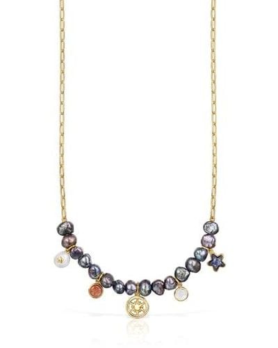 Tous Silver Vermeil Magic Nature Necklace With Gray Pearls And Gemstones - Metallic
