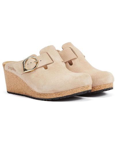 Birkenstock Fanny Ring-buckle Suede-leather Warm Sand Women's Wedges - Natural
