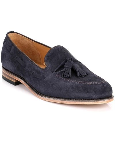 Loake Mens Navy Lincoln Suede Loafers - Blue