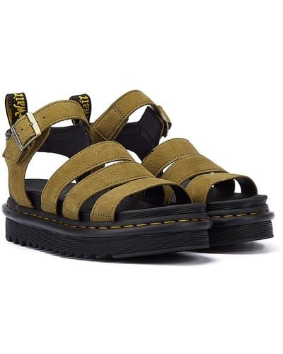 Dr. Martens Blaire Tumbled Nubuck Muted Olive Women's Sandals - Black