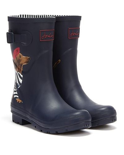 Joules Molly mid height sausage dog blaue gummistiefel