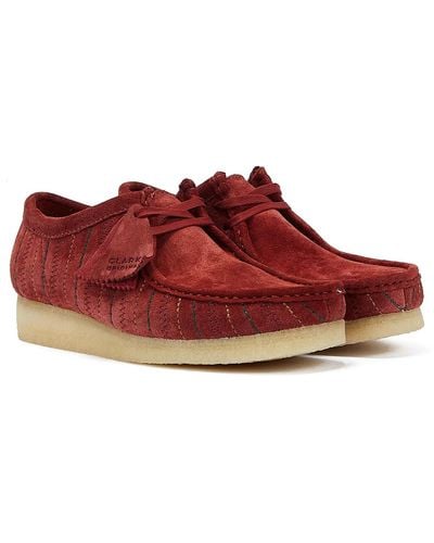 Clarks Wallabee Combination Men's Burgundy Lace-up Shoes - Red