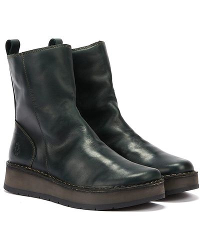 Fly London Reno Rug Petrol Dark Boots - Black