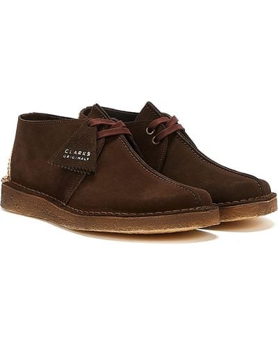 Clarks Desert Trek Suede Dark Shoes - Brown