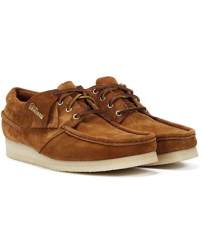 Clarks Wallabee Boat Suede Men's Cola Lace-up Shoes - Brown