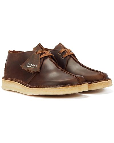 Clarks Desert Trek Leather Beeswax Shoes - Brown