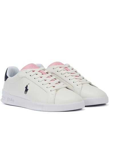 Ralph Lauren Heritage Court /pink Leather Trainers - White